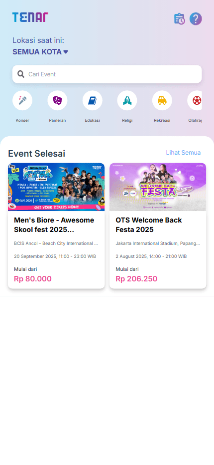 Tenar Events Buyer Mobile Interface