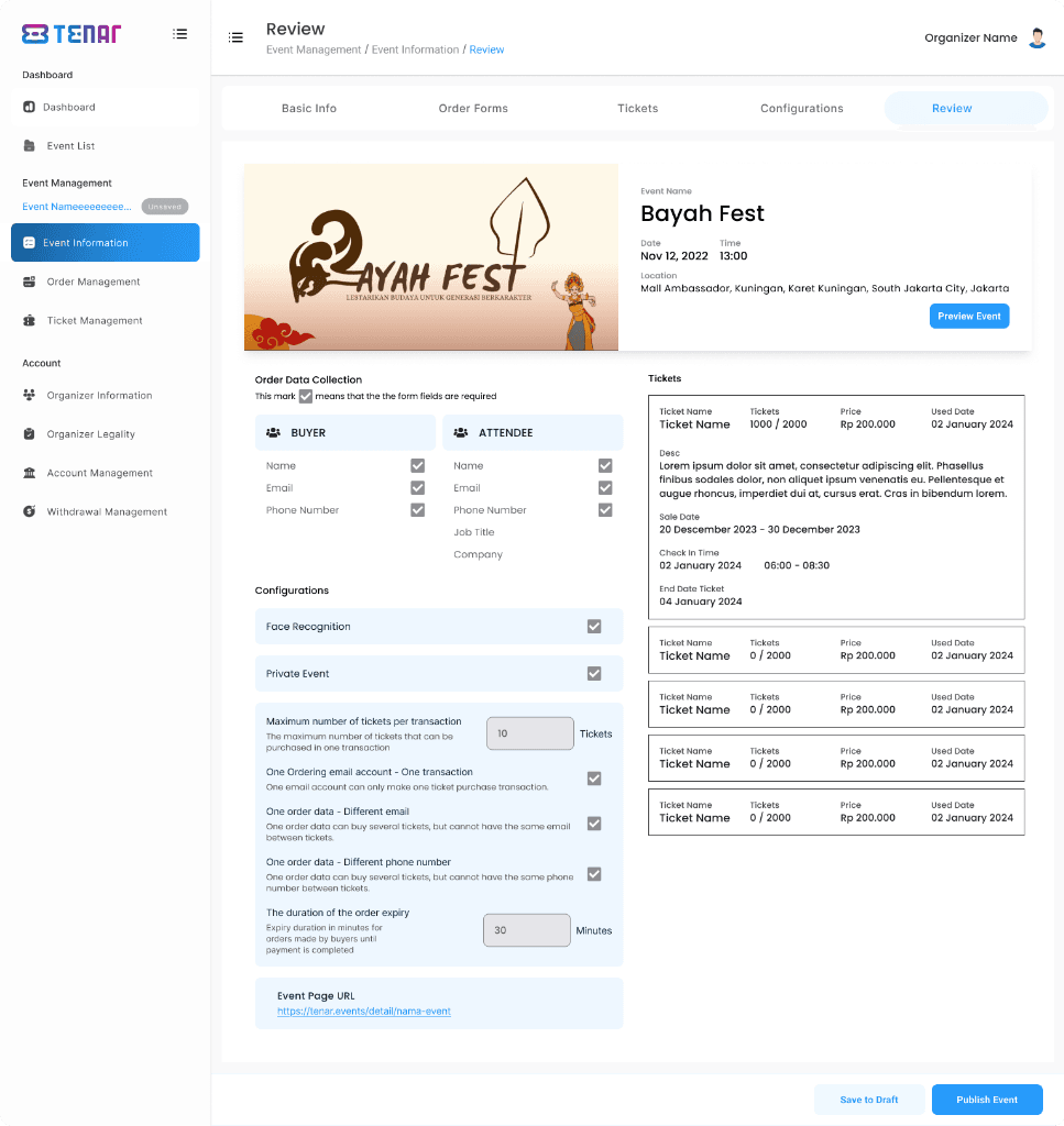 Review / Event Configuration